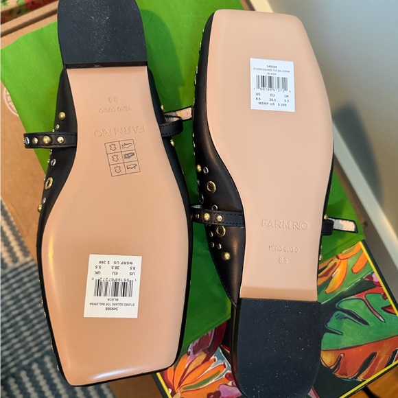 Farm Rio Black and Gold Studded Square Toe Flats - Picture 4 of 5